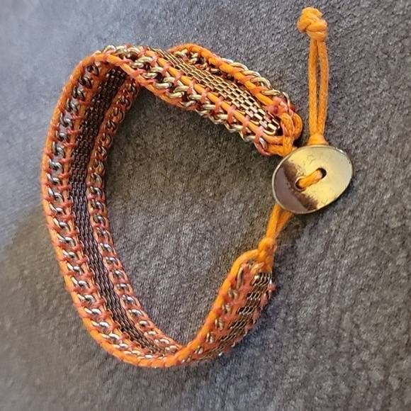 HANDMADE Orange Macrame Chain Bracelet - Picture 5 of 6